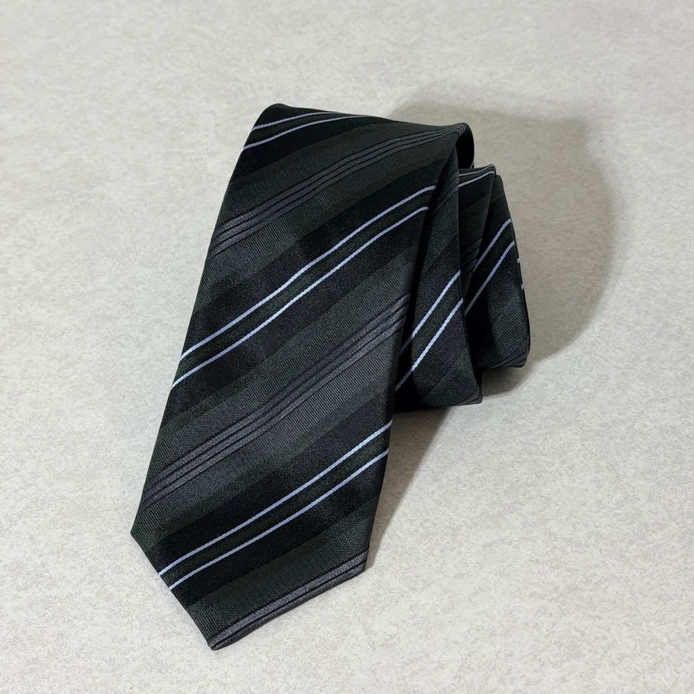 Canali 1934 Mens Silk Tie Green Grey Black Striped Made in Italy Necktie‎